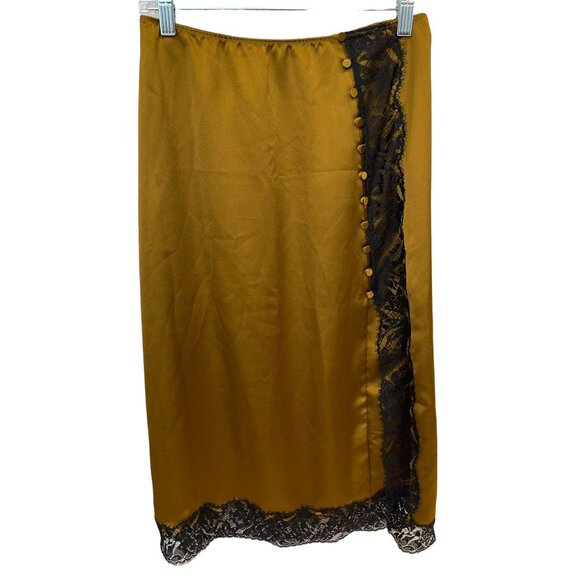 Victoria's Secret Midi Slip Skirt Small Bronze Gold Satin Lace Y2K - Picture 3 of 10